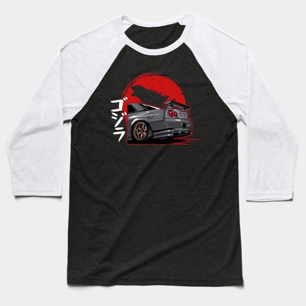 Skyline Gtr R34 Silver Baseball T-Shirt by cturs